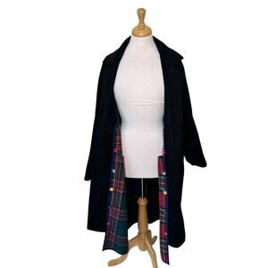 2.7 AUGUST APPAREL Long Black Plaid Wool Blend Lined Button Up Coat Size Small